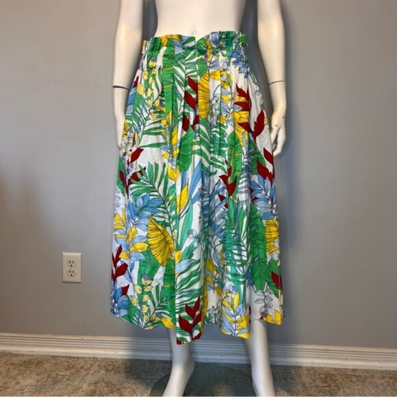 Zara Green Tropical Print Paper Bag A-Line Midi Skirt Size L - Picture 9 of 11